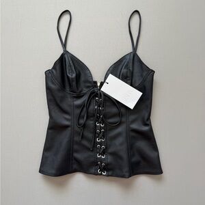 Zara Black Lace-Up Leather Camisole Top